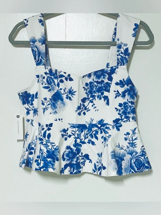 Anthropologie Maeve White/Blue Floral Print Peplum Top/Sleeveless: M - Picture 5 of 8